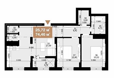 2-комнатная 74.46 м² в ЖК Свитанок от 21 600 грн/м², Львов