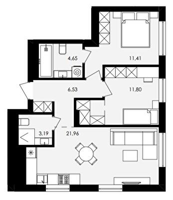 2-кімнатна 59.54 м² в ЖК Avalon Holiday від 17 500 грн/м², с. Сокільники