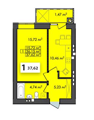 1-комнатная 37.62 м² в ЖК Соседи от 18 200 грн/м², г. Винники