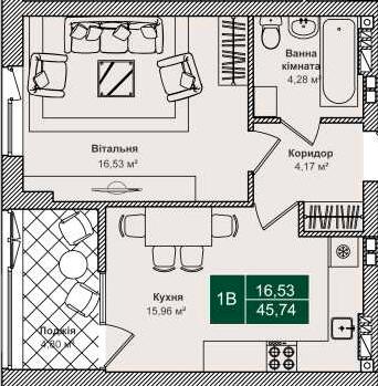 1-кімнатна 45.74 м² в ЖК Forest Park від 26 000 грн/м², Київ