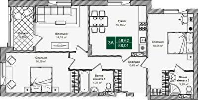 3-кімнатна 88.01 м² в ЖК Forest Park від 27 000 грн/м², Київ