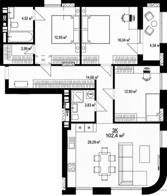 3-кімнатна 102.4 м² в ЖК KBD.HOUSE B16 від забудовника, Київ