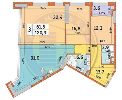3-кімнатна 120.3 м² в ЖК Manhattan City від 41 100 грн/м², Київ