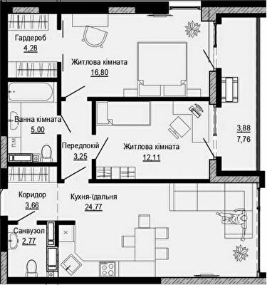 2-комнатная 76.52 м² в ЖК PUSHA HOUSE от 48 100 грн/м², Киев