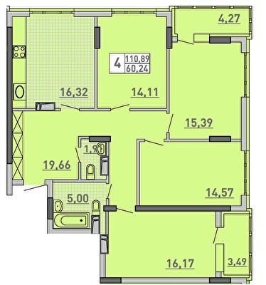 4-комнатная 110.89 м² в ЖК Паркове місто от 41 550 грн/м², Киев