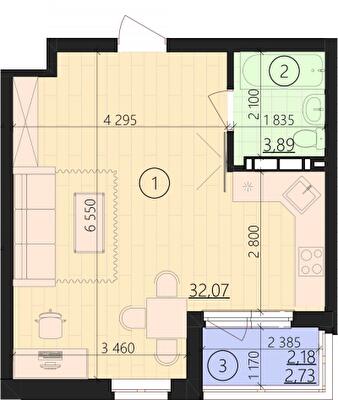 1-комнатная 38.14 м² в ЖК URBANIST от 36 000 грн/м², Киев