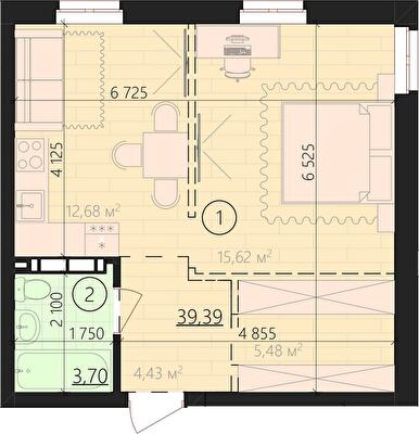 1-комнатная 43.09 м² в ЖК URBANIST от 36 000 грн/м², Киев