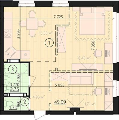 1-комнатная 55.44 м² в ЖК URBANIST от 36 000 грн/м², Киев