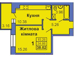 1-комнатная 38.02 м² в ЖК на ул. Героев Сталинграда, 6а от 22 000 грн/м², Полтава