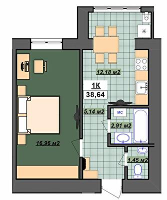 1-кімнатна 38.64 м² в ЖК Гетьманський від 14 200 грн/м², Івано-Франківськ