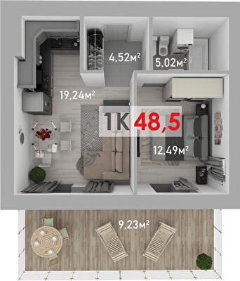1-кімнатна 48.5 м² в ЖК Квартал Краківський від 12 400 грн/м², с. Вовчинець