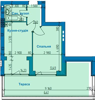 1-кімнатна 41.56 м² в ЖК в Лісовій Бучі від 19 500 грн/м², м. Буча