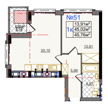 1-комнатная 45.76 м² в ЖК на ул. Камышовая, 11 от 25 400 грн/м², Львов