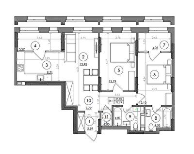 2-кімнатна 77.79 м² в ЖК Svitlo Park від 34 630 грн/м², Київ