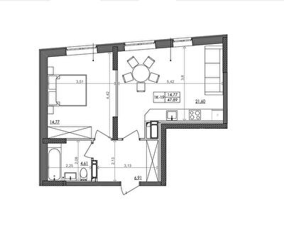1-кімнатна 47.6 м² в ЖК Svitlo Park від 28 917 грн/м², Київ