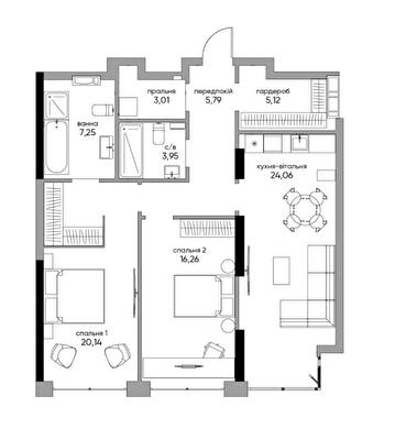 2-кімнатна 88.44 м² в БФК A136 Highlight Tower від 66 458 грн/м², Київ