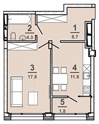 1-комнатная 44.4 м² в ЖК AMSTERDAM от 34 200 грн/м², Полтава