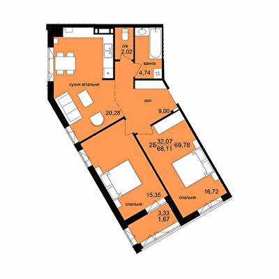 2-кімнатна 69.78 м² в ЖК Київ від 17 500 грн/м², Тернопіль