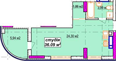 Студия 36.09 м² в ЖК Aura city от 41 000 грн/м², Киев