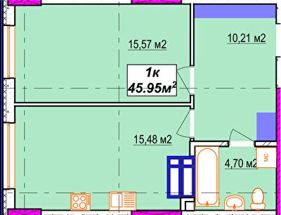 1-кімнатна 45.95 м² в ЖК Aura city від 41 000 грн/м², Київ