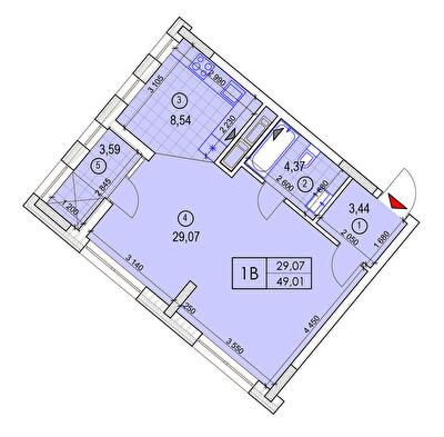 1-кімнатна 49.47 м² в ЖК Вежа на Ломоносова від 46 100 грн/м², Київ