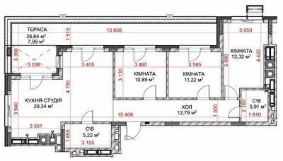 3-кімнатна 94.78 м² в ЖК Riverside від 37 000 грн/м², с. Погреби