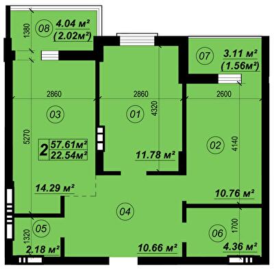2-кімнатна 57.61 м² в ЖК Verba від 21 500 грн/м², смт Глеваха
