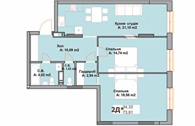 2-кімнатна 73.91 м² в ЖК Vyshgorod Sky від 26 000 грн/м², м. Вишгород