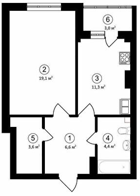 1-кімнатна 48.8 м² в ЖК Авіа Квартал від 27 000 грн/м², м. Вишневе