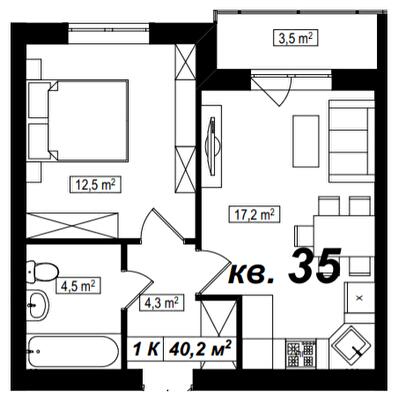 1-комнатная 40.2 м² в ЖК Амстердам от 18 000 грн/м², с. Белогородка
