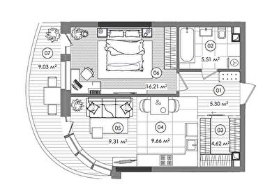 1-кімнатна 53.32 м² в ЖК Creator City від 44 625 грн/м², Київ