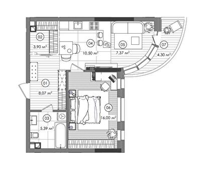1-кімнатна 52.52 м² в ЖК Creator City від 51 417 грн/м², Київ