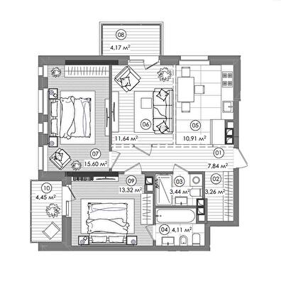 3-кімнатна 73.59 м² в ЖК Creator City від 53 865 грн/м², Київ