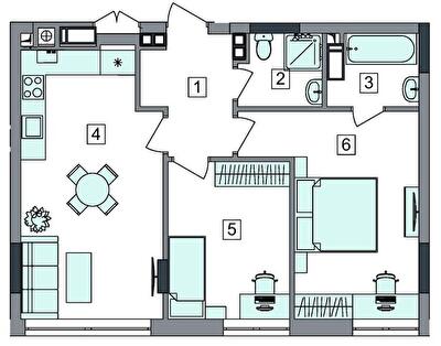 2-кімнатна 61.41 м² в ЖК Евромісто-2 від 25 500 грн/м², с. Крюківщина