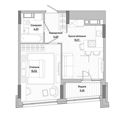 1-комнатная 42.76 м² в ЖК Lucky Land от 35 592 грн/м², Киев