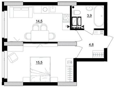 1-комнатная 38.7 м² в ЖК Kub29 от 48 000 грн/м², Киев