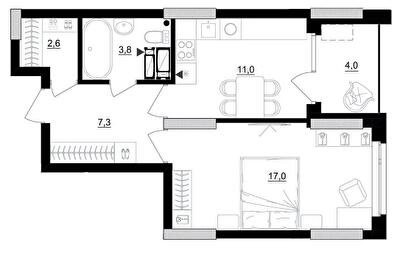 1-комнатная 43.7 м² в ЖК Kub29 от 40 400 грн/м², Киев