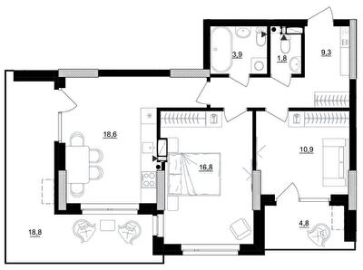 2-комнатная 73.1 м² в ЖК Kub29 от 41 100 грн/м², Киев