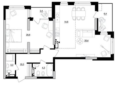 2-комнатная 92.4 м² в ЖК Kub29 от 41 100 грн/м², Киев