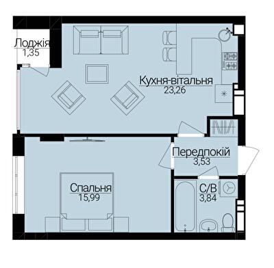 1-кімнатна 47.3 м² в ЖК Гостомель Residence від 23 000 грн/м², смт Гостомель