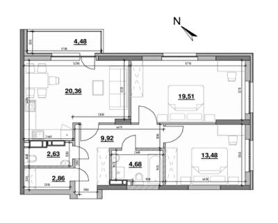 2-комнатная 77.92 м² в ЖК OK`LAND от 31 387 грн/м², Киев