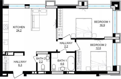 2-кімнатна 68.5 м² в ЖК DOCK32 від 58 000 грн/м², Київ