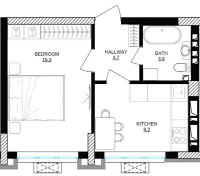 1-кімнатна 32 м² в ЖК DOCK32 від 50 000 грн/м², Київ