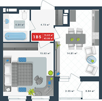 1-кімнатна 43.63 м² в ЖК Причал 8 від 38 826 грн/м², Київ