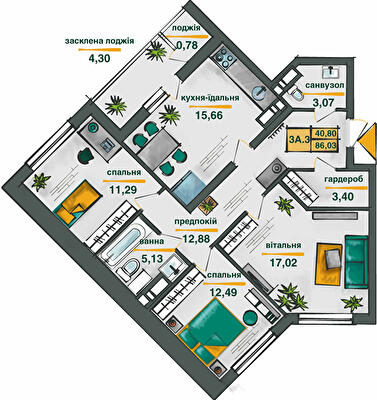 3-комнатная 86.03 м² в ЖК Сырецкие сады от 32 153 грн/м², Киев