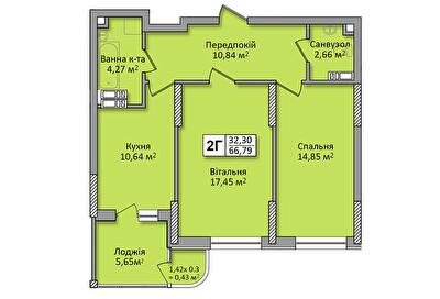 2-кімнатна 66.79 м² в ЖК по вул. Ю. Кондратюка від 26 000 грн/м², Київ