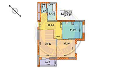 2-комнатная 62.27 м² в ЖК Обериг-2 от 28 113 грн/м², Киев