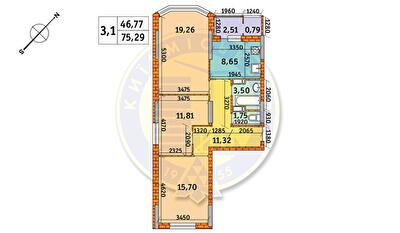 3-комнатная 75.29 м² в ЖК Обериг-2 от 28 366 грн/м², Киев