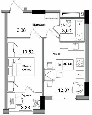 1-кімнатна 36.6 м² в ЖМ ARTVILLE від 22 450 грн/м², смт Авангард