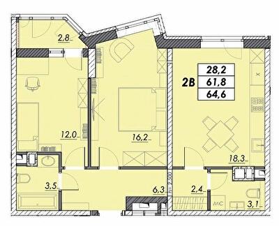 2-кімнатна 64.6 м² в ЖК Прохоровський квартал від 19 250 грн/м², Одеса